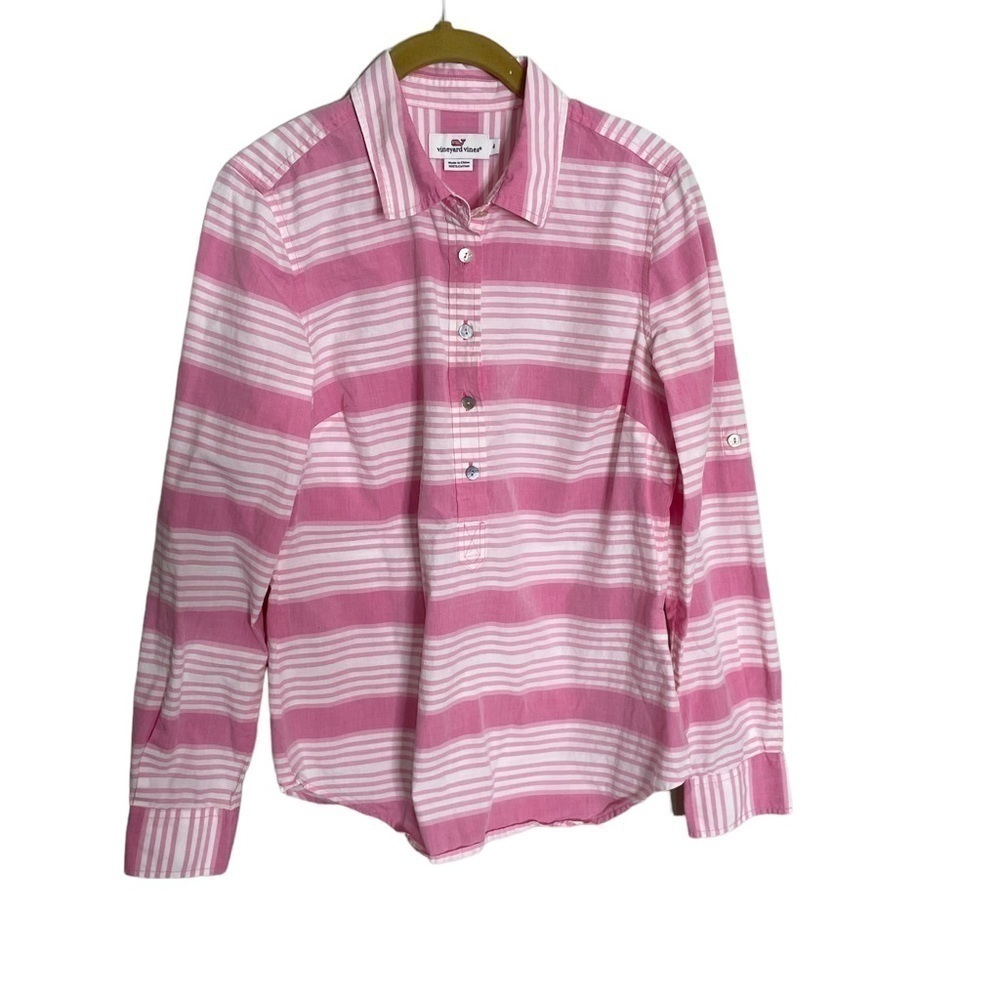 Vineyard Vines Pink White Stripe Button Blouse 4